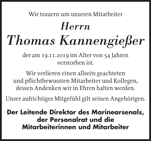 Thomas Kannengießer : Gedenken : Eckernförder Zeitung