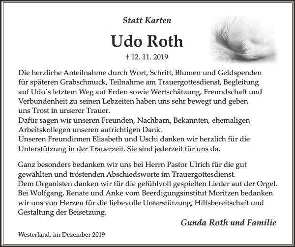 Udo Roth Danksagung Sylter Rundschau