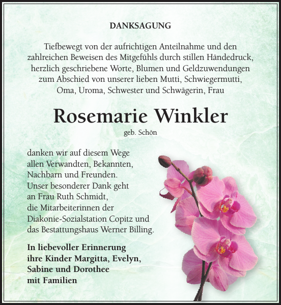 Rosemarie Winkler Danksagung Sächsische Zeitung