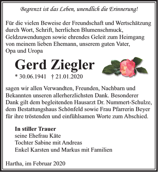 Gerd Ziegler Danksagung Sächsische Zeitung