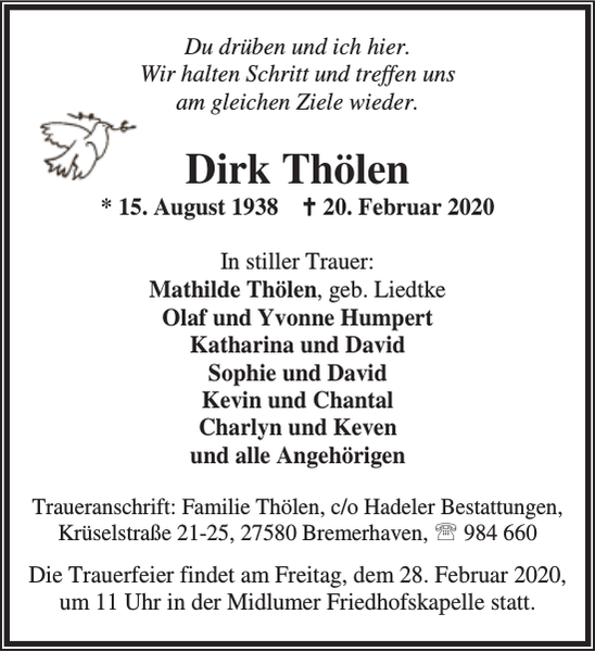 Dirk Thölen: Gedenken : Nordsee-Zeitung