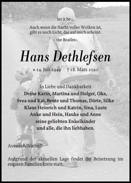 Hans Dethlefsen Danksagung Nordfriesland Tageblatt