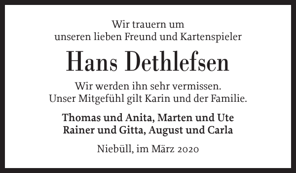 Hans Dethlefsen Gedenken Nordfriesland Tageblatt