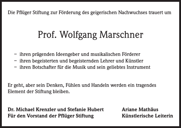 Wolfgang Marschner Traueranzeige Badische Zeitung