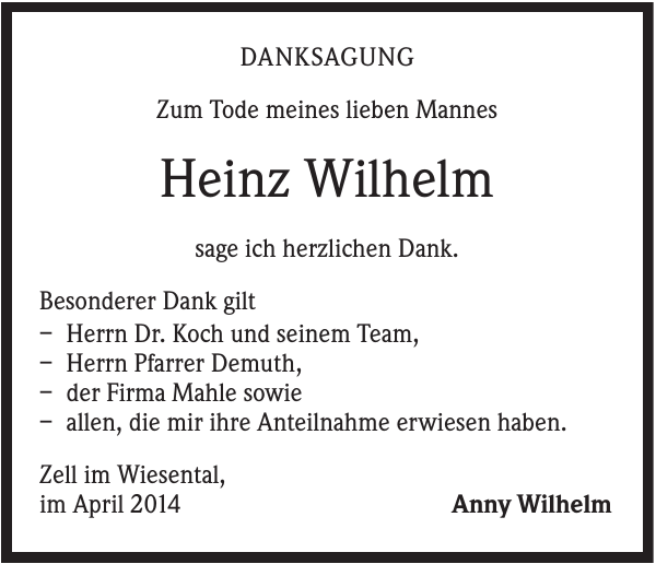 Heinz Wilhelm Nachruf Badische Zeitung