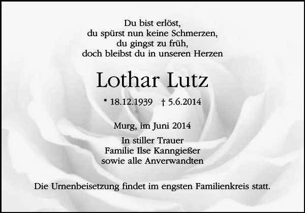 Lothar Lutz Traueranzeige Badische Zeitung