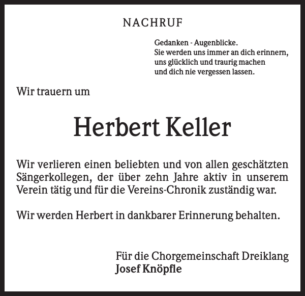 Herbert Keller Traueranzeige Badische Zeitung