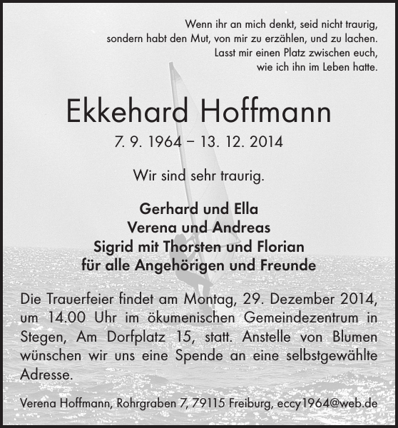 Ekkehard Hoffmann Traueranzeige Badische Zeitung