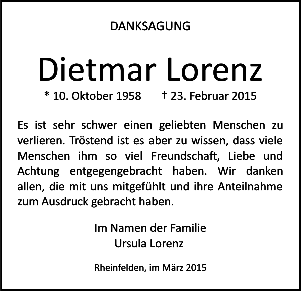 Dietmar Lorenz Traueranzeige Badische Zeitung