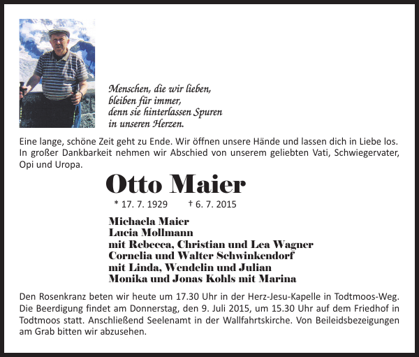 Otto Maier Traueranzeige Badische Zeitung