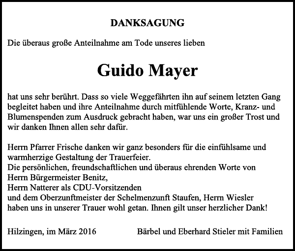 Guido Mayer Traueranzeige Badische Zeitung