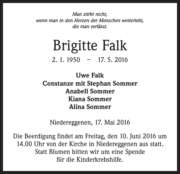 Brigitte Falk Traueranzeige Badische Zeitung