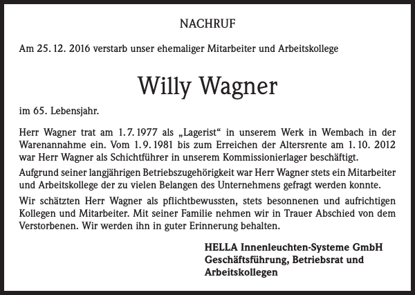 Willy Wagner Nachruf Badische Zeitung