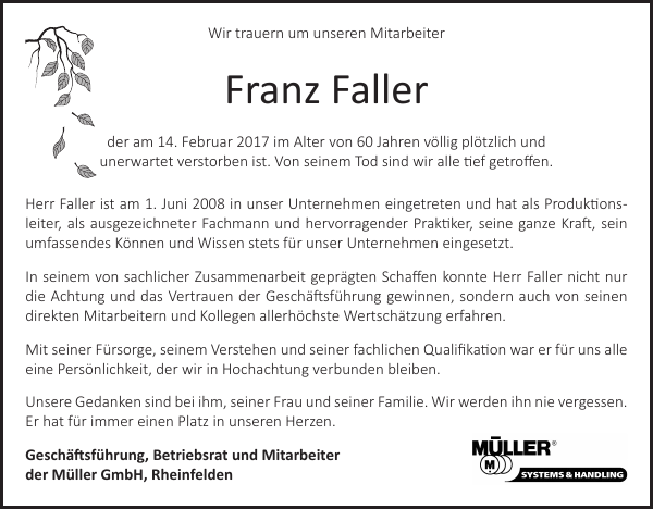 Franz Faller Nachruf Badische Zeitung