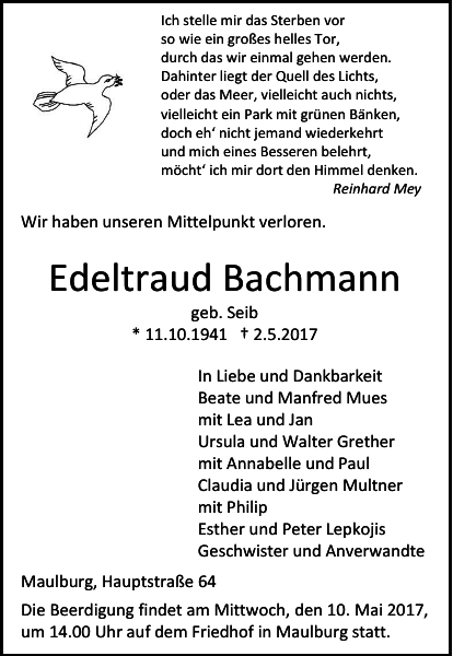 Edeltraud Bachmann Traueranzeige Badische Zeitung 8586