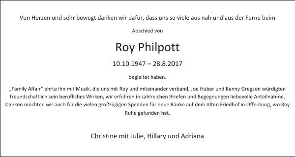 Roy Philpott Traueranzeige Badische Zeitung
