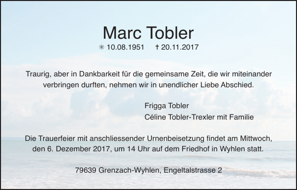 Marc Tobler Traueranzeige Badische Zeitung