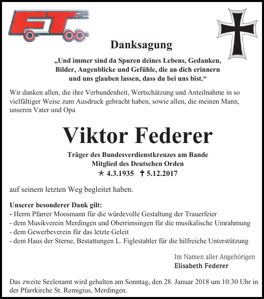 Viktor Federer Traueranzeige Badische Zeitung