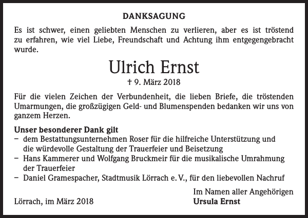 Ulrich Ernst Traueranzeige Badische Zeitung