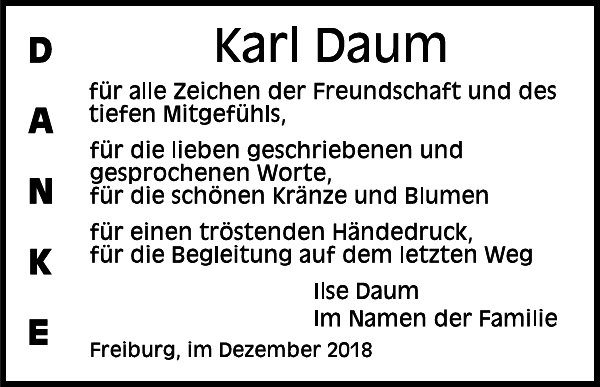 Karl Daum Traueranzeige Badische Zeitung