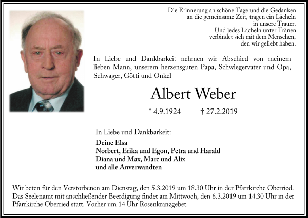 Albert Weber Traueranzeige Badische Zeitung