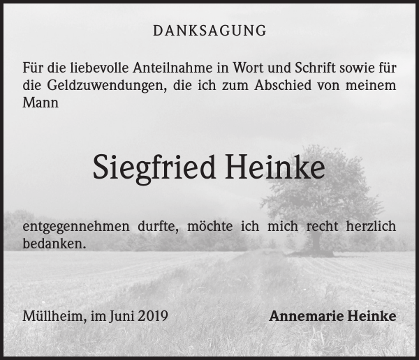 Siegfried Heinke Traueranzeige Badische Zeitung