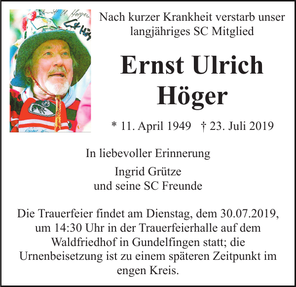 Ernst Ulrich Höger Traueranzeige Badische Zeitung
