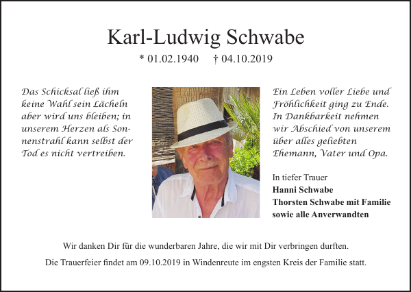 KarlLudwig Schwabe Traueranzeige Badische Zeitung