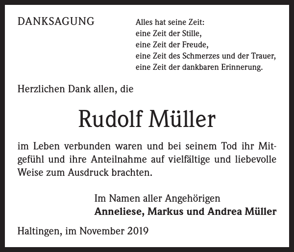Rudolf Müller Traueranzeige Badische Zeitung