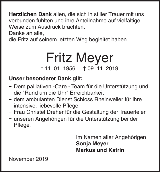 Fritz Meyer Traueranzeige Badische Zeitung