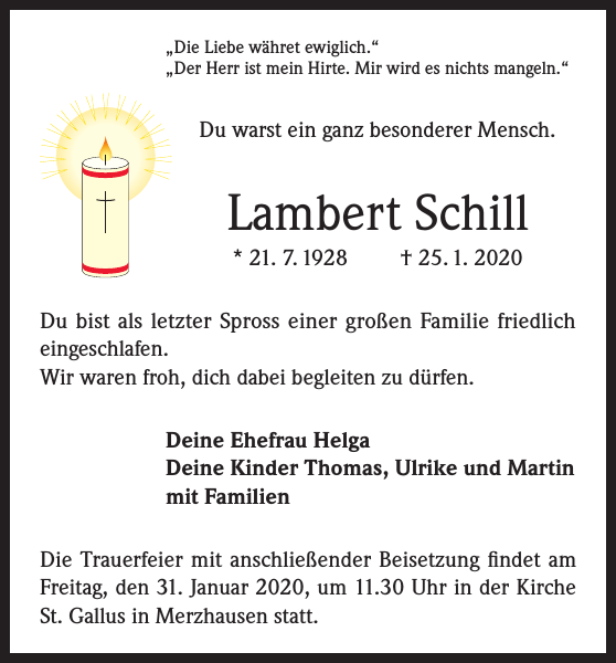 Lambert Schill Traueranzeige Badische Zeitung