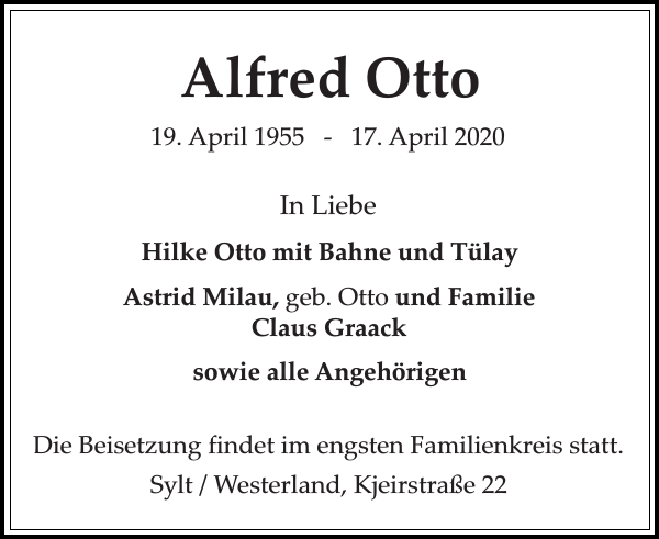 Alfred Otto Traueranzeige Sylter Rundschau
