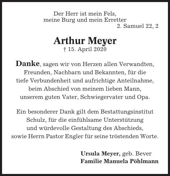 Arthur Meyer Danksagung Cuxhavener Nachrichten