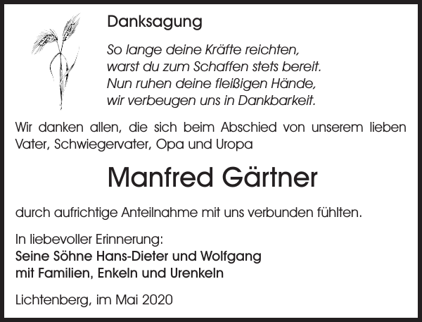 Manfred Gärtner Traueranzeige Sächsische Zeitung