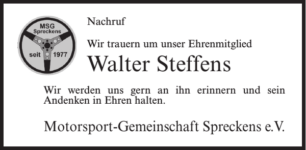 Walter Steffens Nachruf Bremervörder Zeitung