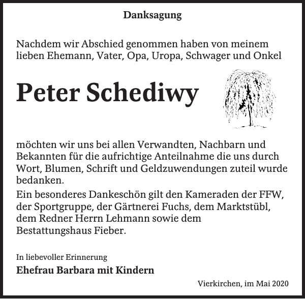Peter Schediwy Traueranzeige Sächsische Zeitung