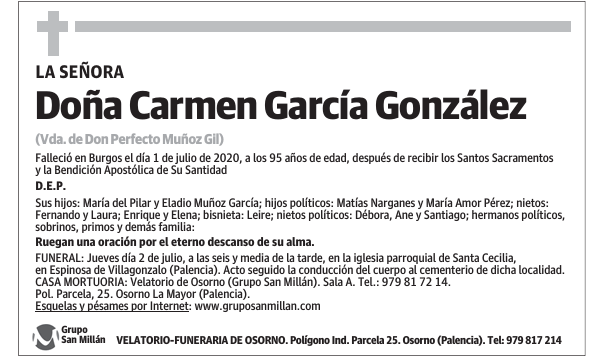 Esquela de Doña Carmen García González : Fallecimiento | Esquela en El ...