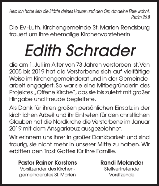 Edith Schrader Gedenken Landeszeitung