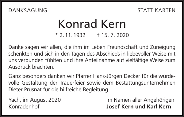 Konrad Kern Traueranzeige Badische Zeitung
