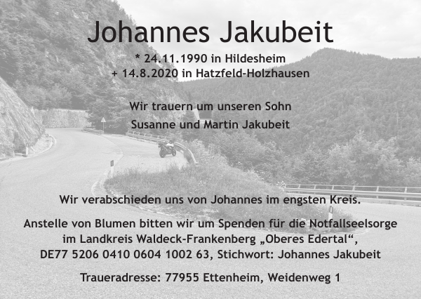 Johannes Jakubeit Traueranzeige Badische Zeitung