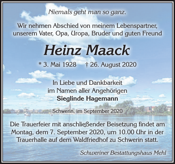 Heinz Maack Danksagung Zeitung für die Landeshauptstadt