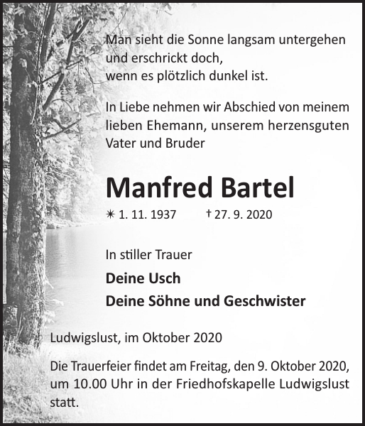 Manfred Bartel Gedenken Ludwigsluster Tageblatt