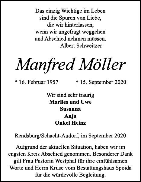 Manfred Möller: Traueranzeige : Landeszeitung