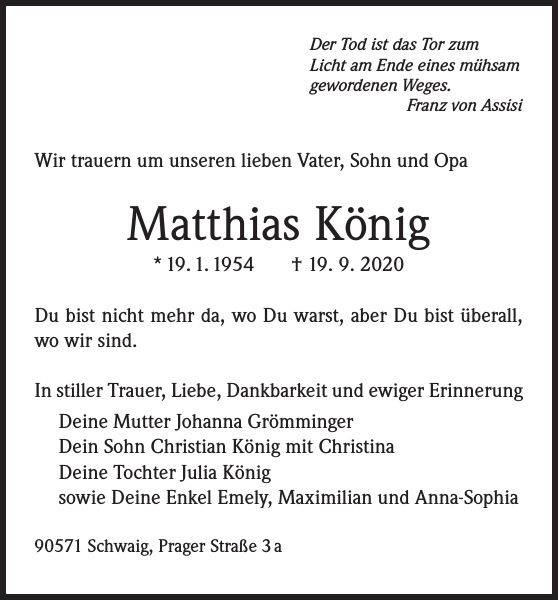 Matthias König Traueranzeige Badische Zeitung