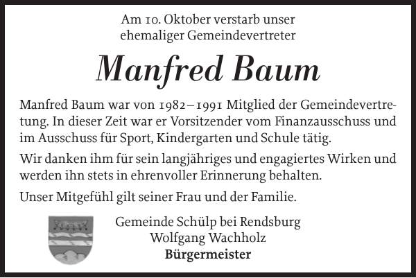 Manfred Baum Gedenken Landeszeitung