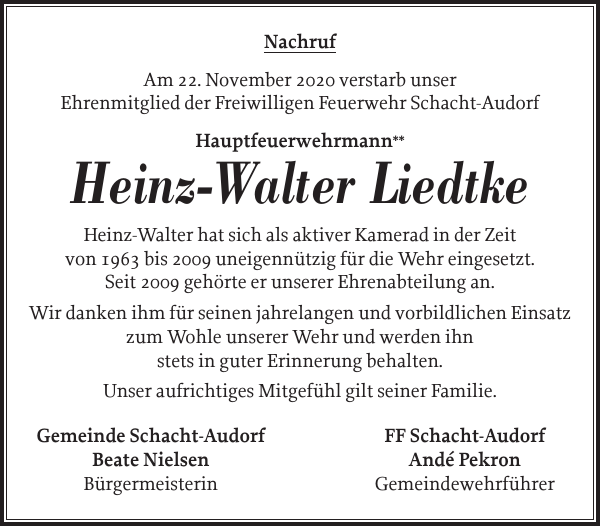HeinzWalter Liedtke Gedenken Landeszeitung