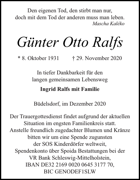 Günter Ralfs Gedenken Landeszeitung