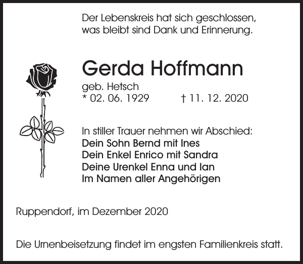 Gerda Hoffmann : Traueranzeige : Sächsische Zeitung