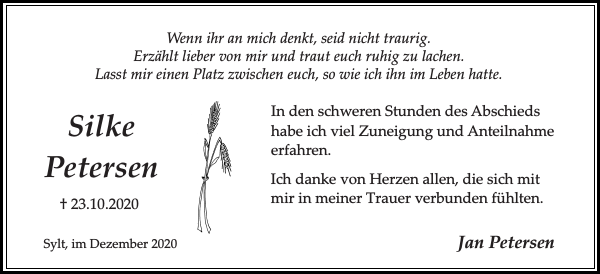 Silke Petersen Danksagung Sylter Rundschau