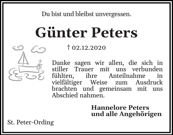 Günter Peters Danksagung Husumer Nachrichten